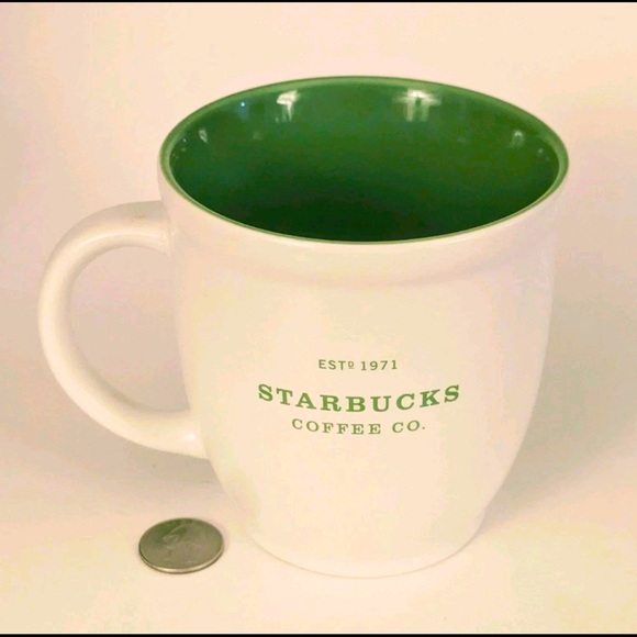 Starbucks Coffee Co Est 1971 2007 Coffee Mug 18 oz White Green Interior Large - Picture 4 of 5